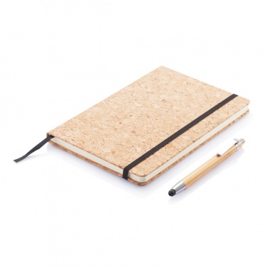 Logotrade Logogeschenke das Foto: Kork A5 Notizbuch mit Bambus Stift und Stylus