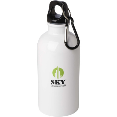 Logotrade Logogeschenke das Foto: Oregon 400 ml RCS-zertifizierte, einwandige Trinkflasche aus Edelstahl mit Karabinerhaken