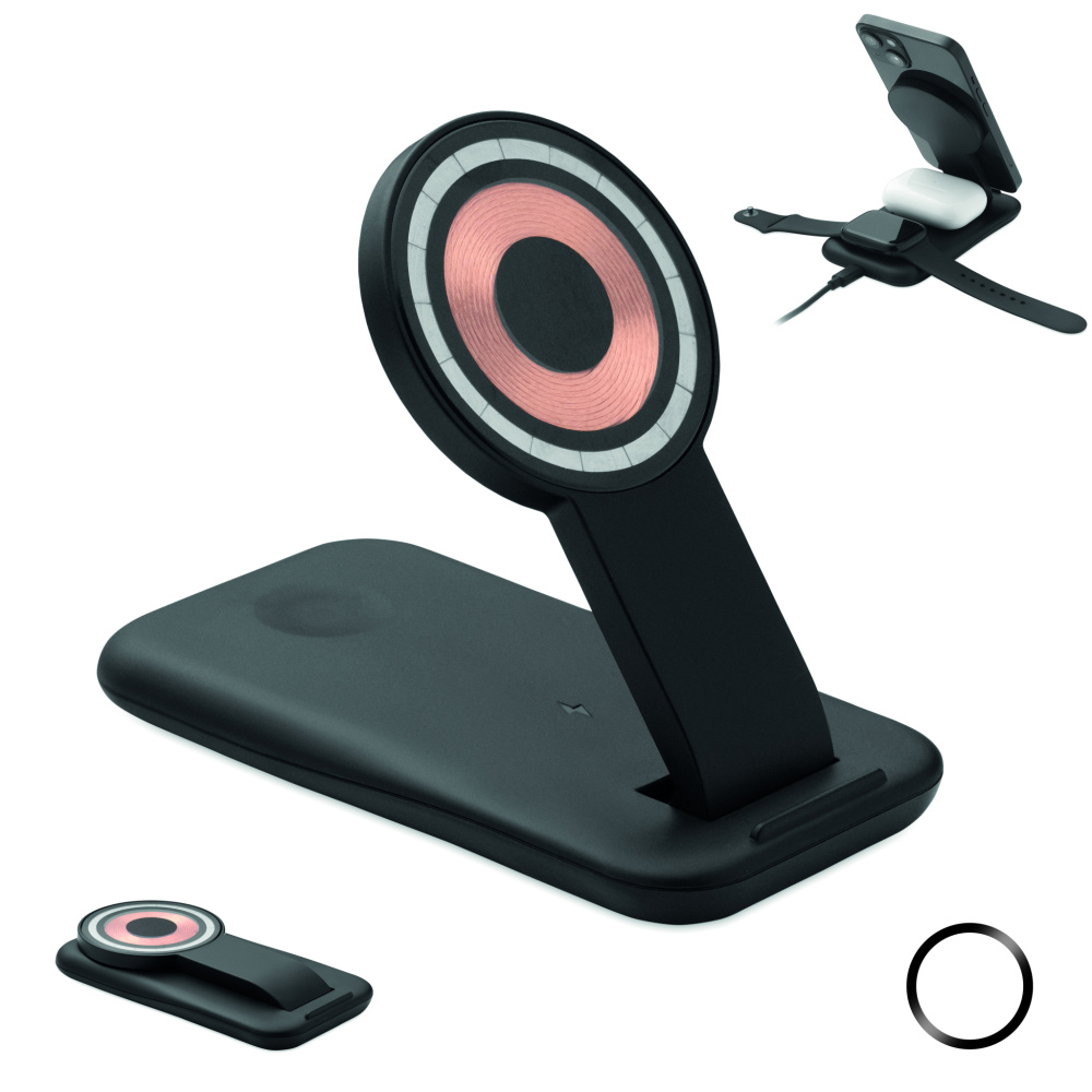 Logotrade Werbeartikel das Foto: 3in1 kabellose Ladestation 15W