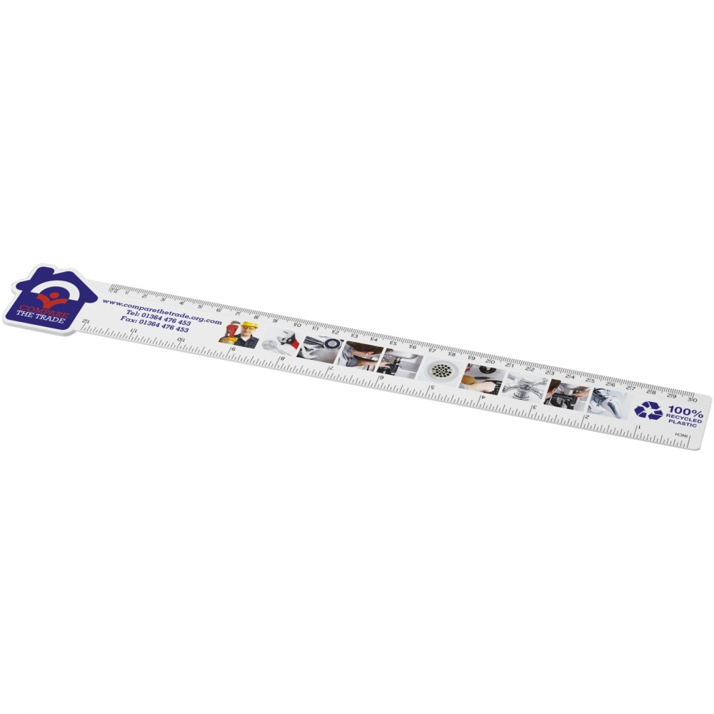 Logo trade promotional merchandise image of: Tait 30cm house-shaped recycled plastic ruler
