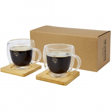 Logotrade promotional product image of: Manti 2-piece 250 ml double-wall glass cup with bamboo coaster 