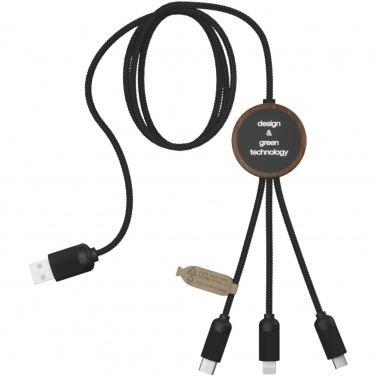 Logo trade promotional giveaways image of: SCX.design C36 3-in-1 rPET light-up logo extended charging cable with round bamboo casing