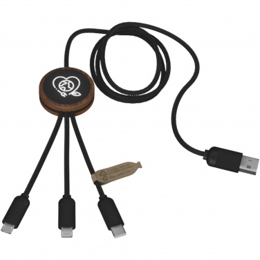 Logotrade promotional item picture of: SCX.design C36 3-in-1 rPET light-up logo extended charging cable with round bamboo casing