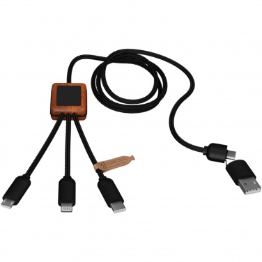 Logo trade promotional giveaway photo of: SCX.design C38 5-in-1 rPET light-up logo charging cable with squared wooden casing