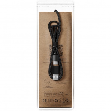 Logo trade promotional items picture of: SCX.design C37 5-in-1 rPET light-up logo charging cable with round wooden casing