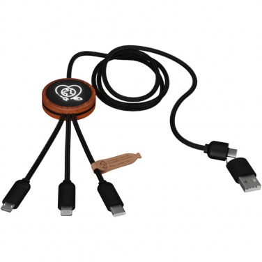 Logo trade promotional product photo of: SCX.design C37 5-in-1 rPET light-up logo charging cable with round wooden casing