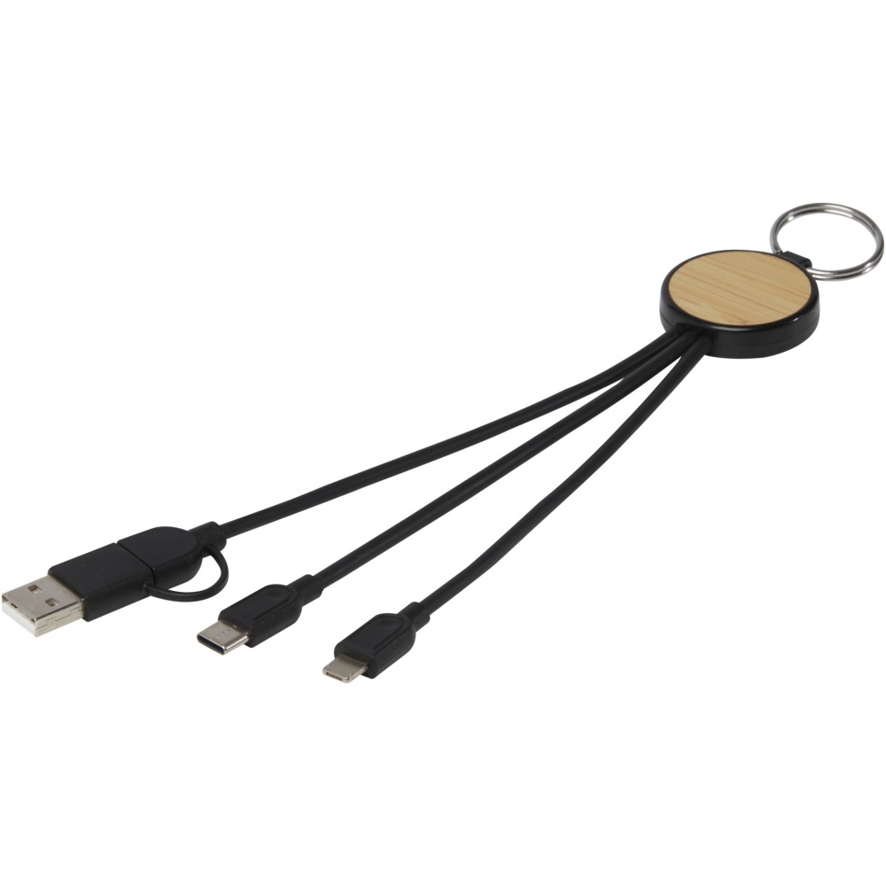 Logo trade promotional merchandise picture of: Tecta 6-in-1 recycled plastic/bamboo charging cable with keyring