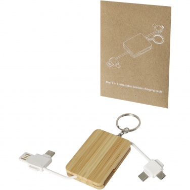 Logotrade promotional product picture of: Reel 6-in-1 retractable bamboo key ring charging cable