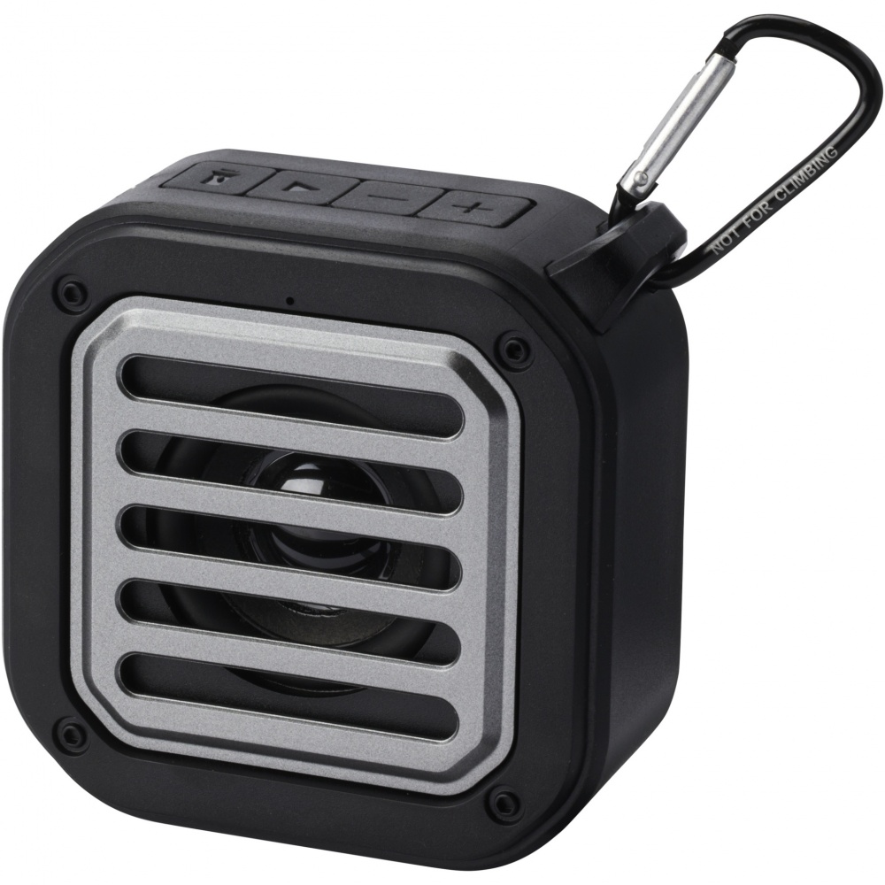 Logo trade promotional gift photo of: Solo 3W IPX5 RCS recycled plastic solar Bluetooth® speaker with carabiner 