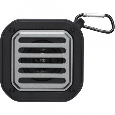Logotrade promotional product image of: Solo 3W IPX5 RCS recycled plastic solar Bluetooth® speaker with carabiner 