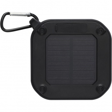 Logo trade advertising product photo of: Solo 3W IPX5 RCS recycled plastic solar Bluetooth® speaker with carabiner 