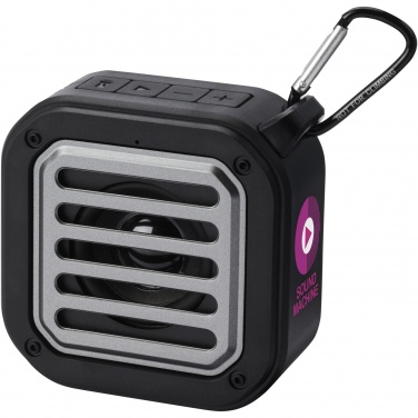 Logotrade promotional gift picture of: Solo 3W IPX5 RCS recycled plastic solar Bluetooth® speaker with carabiner 