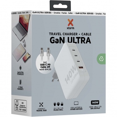 Logo trade promotional items image of: Xtorm XVC2140 GaN Ultra 140W travel charger with 240W USB-C PD cable