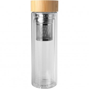 Logo trade corporate gifts image of: Bailey 400 ml borsilicate glass infuser bottle with bamboo lid