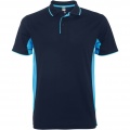 Montmelo short sleeve unisex sports polo, Navy Blue / Sky blue