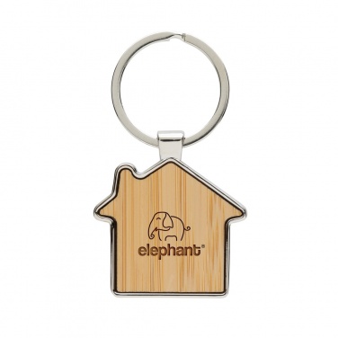 Logo trade promotional merchandise picture of: RCS recycled zinc alloy house keychain with bamboo