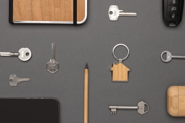 Logo trade advertising product photo of: RCS recycled zinc alloy house keychain with bamboo