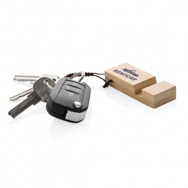 Logo trade advertising products picture of: Standkey bamboo keychain phone stand