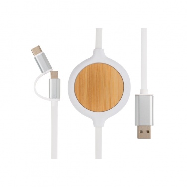 Logo trade corporate gifts picture of: 3-in-1 cable with 5W bamboo wireless charger