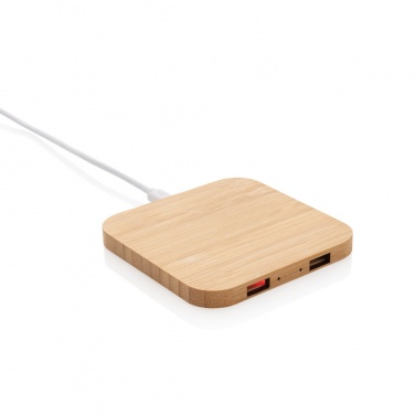 Logo trade corporate gifts picture of: Bamboo 5W wireless charger with USB
