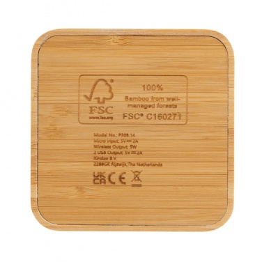 Logo trade business gifts image of: Bamboo 5W wireless charger with USB