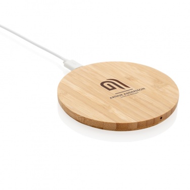 Logo trade corporate gifts image of: Bamboo 5W round wireless charger