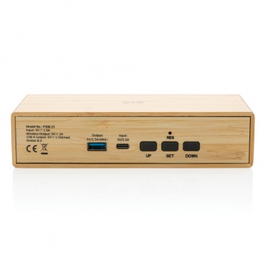 Logo trade corporate gift photo of: Bamboo alarm clock with 5W wireless charger