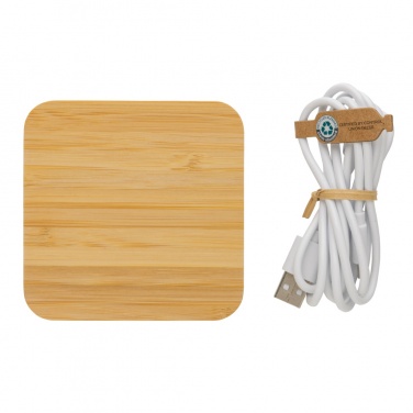 Logo trade promotional items image of: Bamboo 10W wireless charger with USB