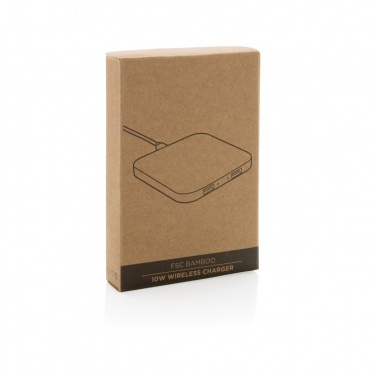 Logo trade corporate gift photo of: Bamboo 10W wireless charger with USB