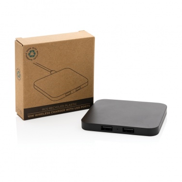 Logotrade promotional merchandise image of: RCS recycled plastic 10W Wireless charger with USB Ports