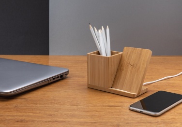 Logo trade corporate gift photo of: Calgary bamboo 10W wireless charger