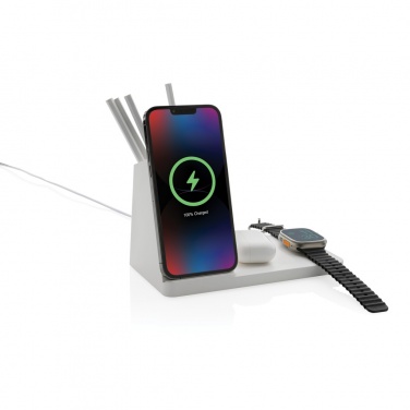 Logotrade promotional product picture of: Ontario recycled plastic & bamboo 3-in-1 wireless charger