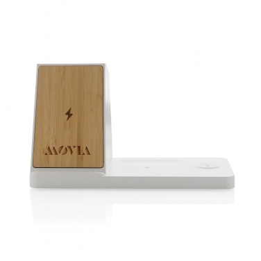 Logotrade advertising products photo of: Ontario recycled plastic & bamboo 3-in-1 wireless charger