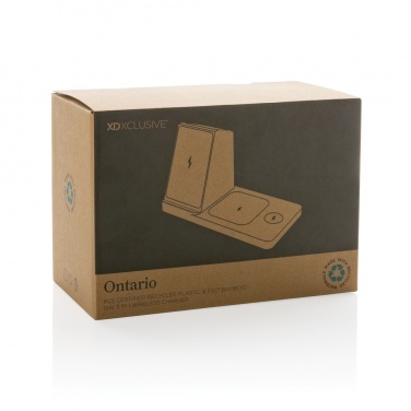 Logo trade promotional product photo of: Ontario recycled plastic & bamboo 3-in-1 wireless charger
