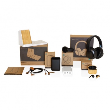 Logotrade promotional product picture of: Ontario recycled plastic & bamboo 3-in-1 wireless charger
