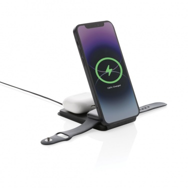 Logo trade promotional merchandise image of: Swiss Peak RCS rPU 15W  3-in-1 magnetic wireless charger