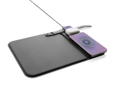 Logotrade business gift image of: Swiss peak RCS recycled PU 15W 3 in 1 charging mousepad