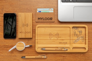 Logo trade promotional merchandise image of: Bamboo 4.000 mAh wireless 5W Powerbank
