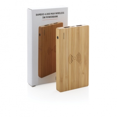 Logotrade promotional gift picture of: Bamboo 4.000 mAh wireless 5W Powerbank