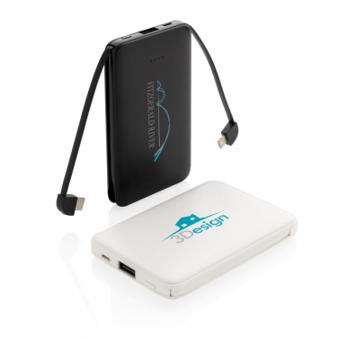 Logo trade promotional merchandise picture of: 5.000 mAh Pocket Powerbank with integrated cables