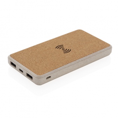 Logo trade business gift photo of: Cork and Wheat Straw 8.000 mAh 5W wireless powerbank