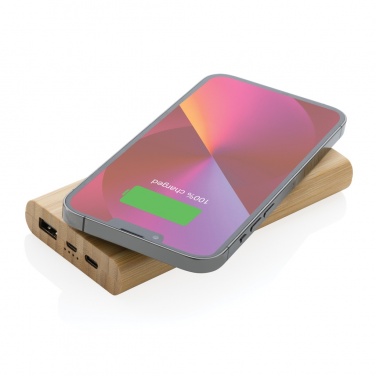 Logo trade business gifts image of: Bamboo 8.000 mAh 5W wireless powerbank