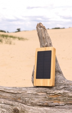 Logo trade corporate gifts image of: Sunwick 10.000 mAh Bamboo solar powerbank