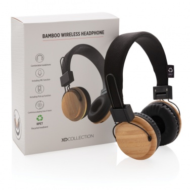 Logo trade promotional giveaways image of: Bamboo wireless headphone