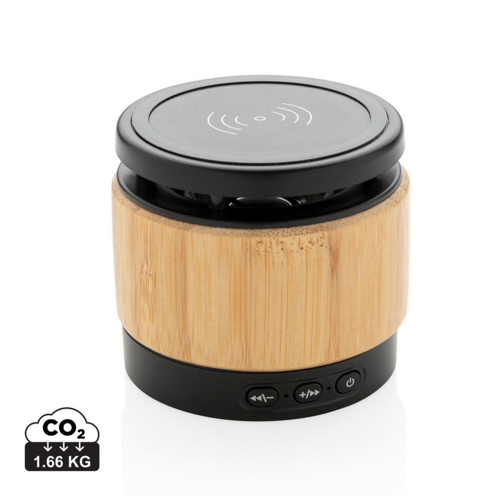 Logo trade promotional giveaways picture of: Bamboo wireless charger speaker
