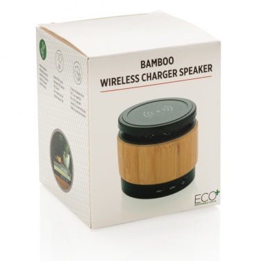 Logo trade promotional gifts picture of: Bamboo wireless charger speaker