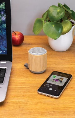 Logo trade promotional product photo of: Bamboo and fabric 3W wireless speaker