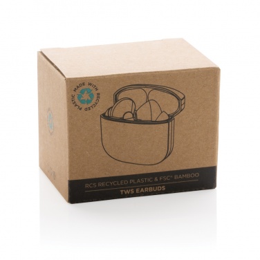 Logo trade promotional products image of: Bamboo TWS earbuds with RCS recycled plastic