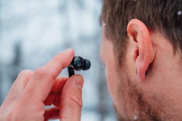 Logo trade advertising products picture of: Skywave RCS recycled plastic solar earbuds