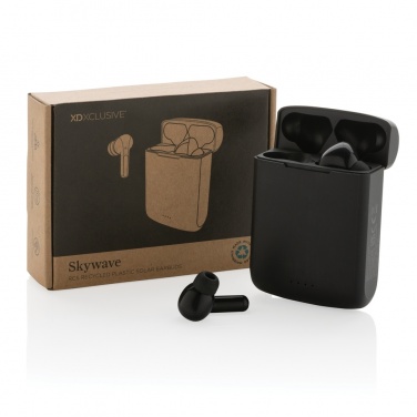 Logotrade business gift image of: Skywave RCS recycled plastic solar earbuds